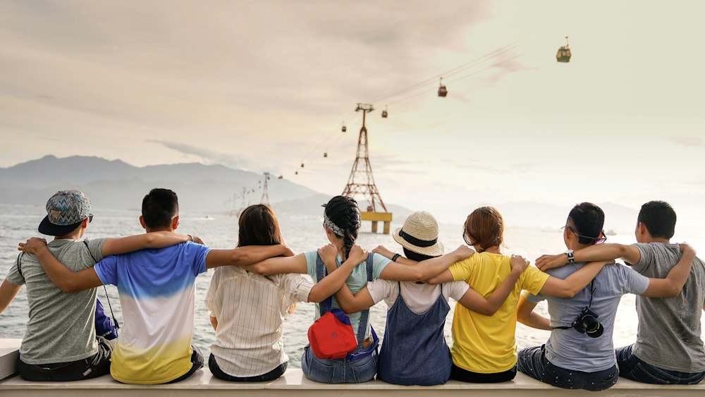 Friends laughing outdoors